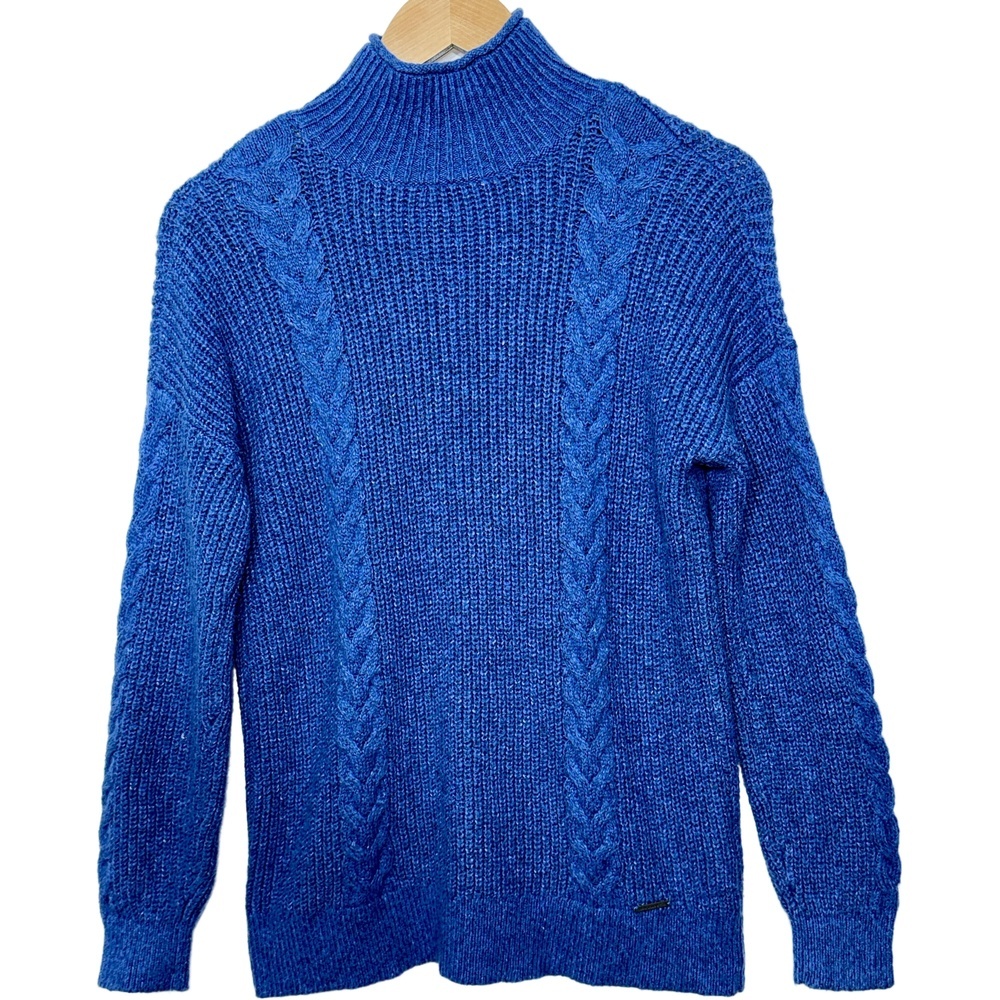 Abercrombie & Fitch Blue Cable Knit Long Sleeve Mock Turtleneck Sweater Size XS